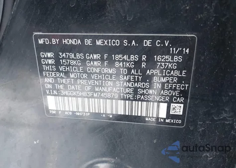 2015 Honda Fit Ex/Ex-L из США, поврежденный, VIN 3HGGK5H83FM745879